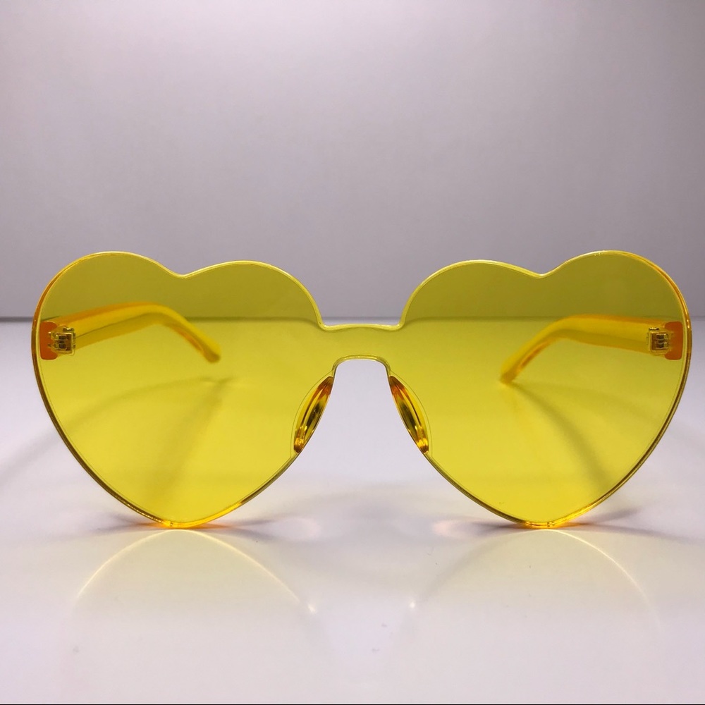 Yellow Rimless Oversized Heart Shaped Sunglasses